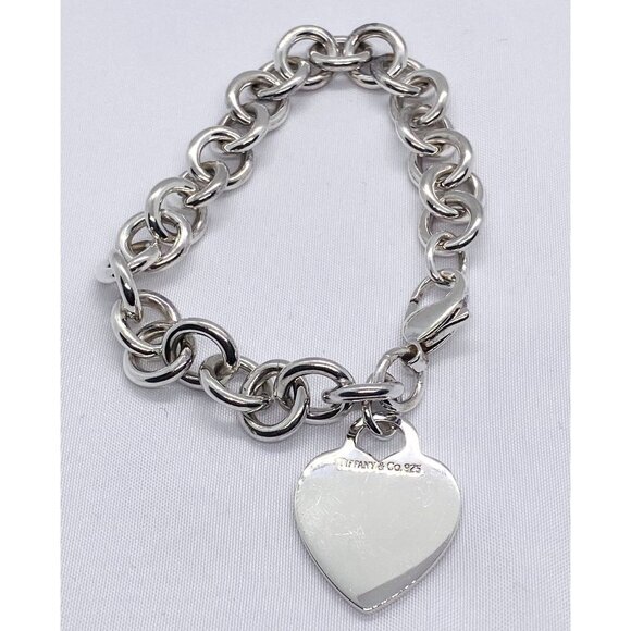 Tiffany & Co Jewelry - Tiffany & Co Sterling Silver Blank Heart Tag Charm Bracelet 7.75"
